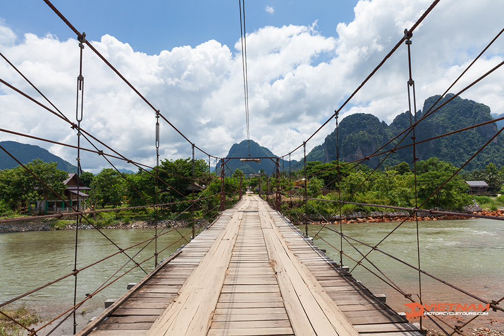 wooden bridge in vang vieng laos
