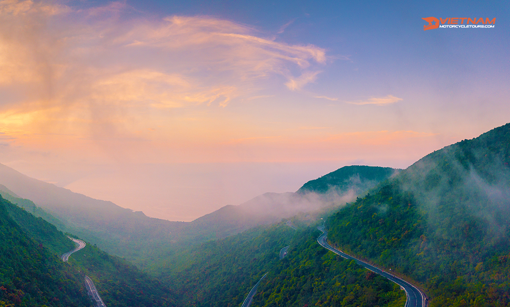 Panorama View from top,Hai Van Pass is one of the most beautiful mountain passes in Vietnam, which is the bridge connecting Danang and Lang Co Bay